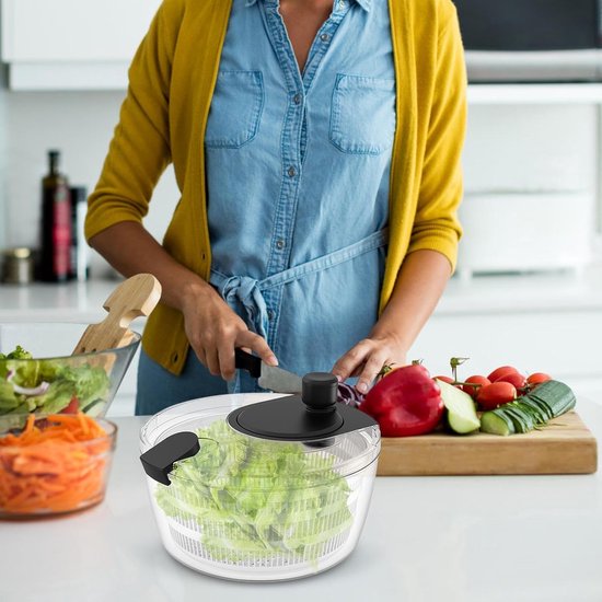 Slacentrifuge Met Deksel - Groente Droger - Salade Bereiden - Eenvoudig Draaimechanisme - 4 Liter Capaciteit - Zwart — afbeelding 2