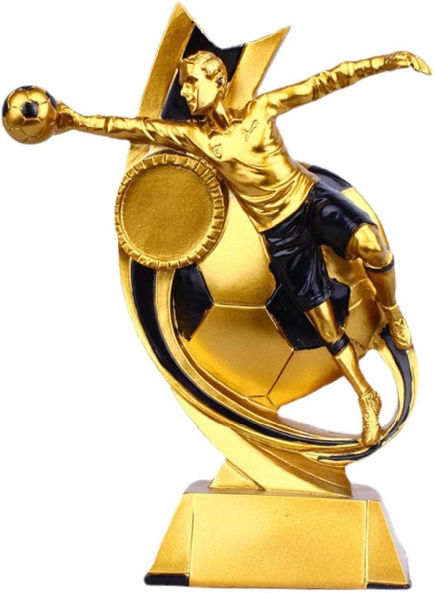 Voetbal Trofee Beeldje - Speler Prijs - Voetbal Souvenir - Hars Materiaal - 17 cm Hoog - Goudkleurig
