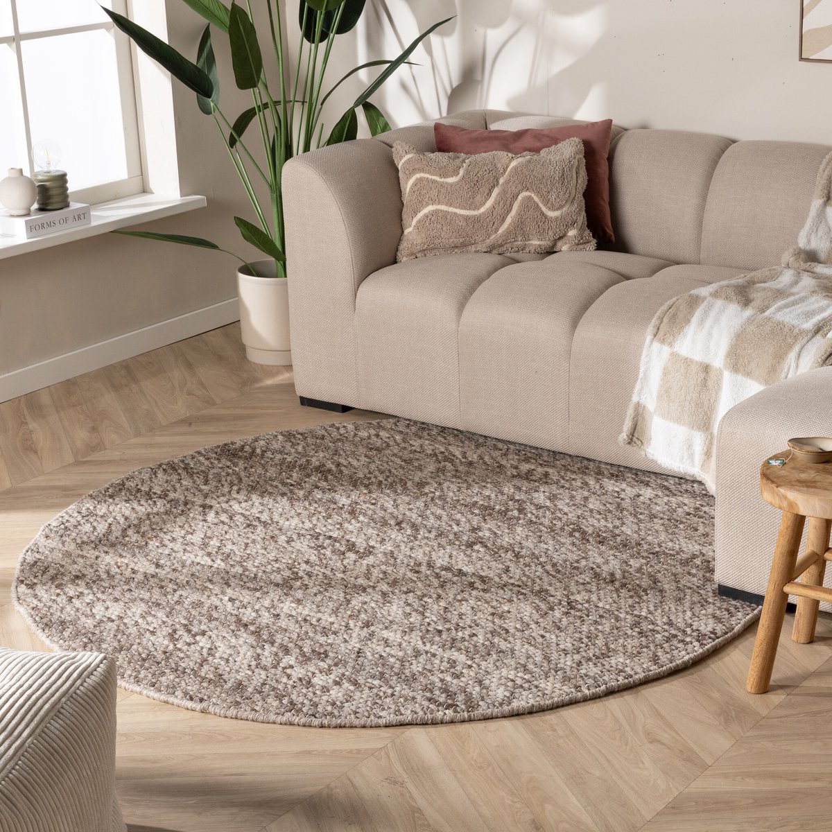 NATURL. Rond wollen vloerkleed - Feline Bruin/Gemeleerd - Ø 230cm