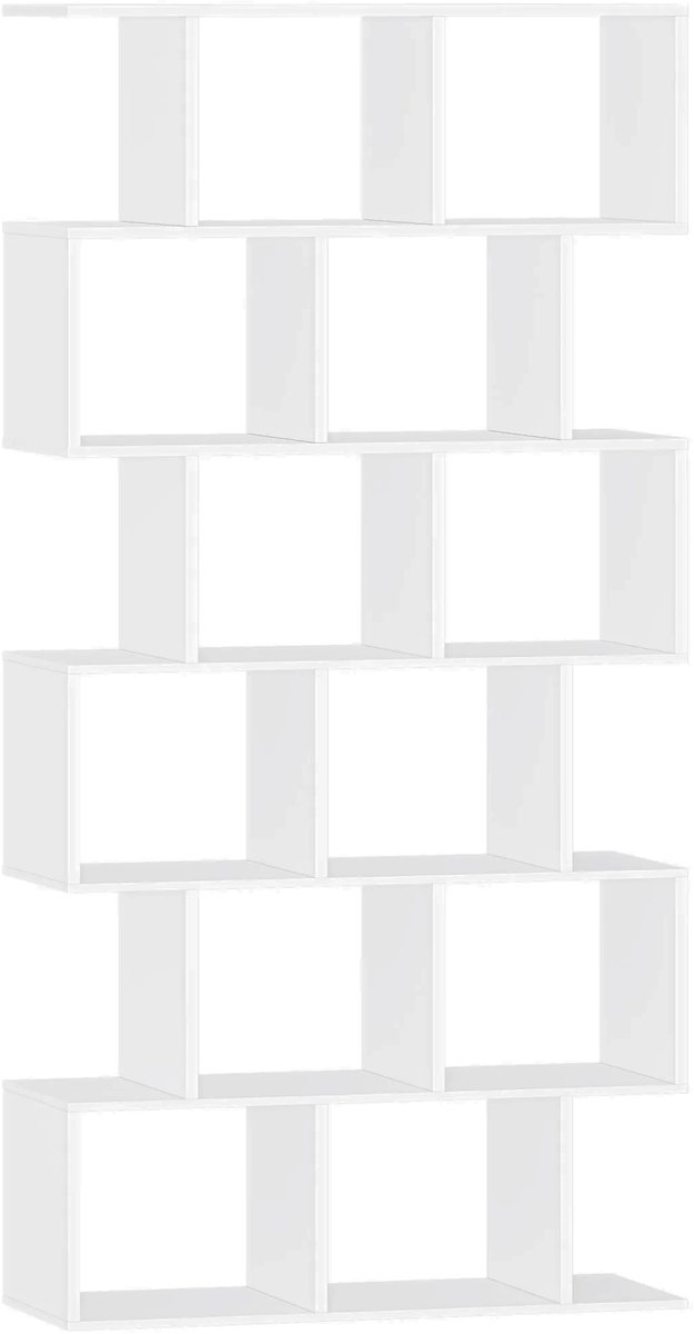 Happiq Boekenkast – Voor Woonkamer & Kantoor – Staande Kast met 6 Niveaus en 12 Open Vakken – Wit White