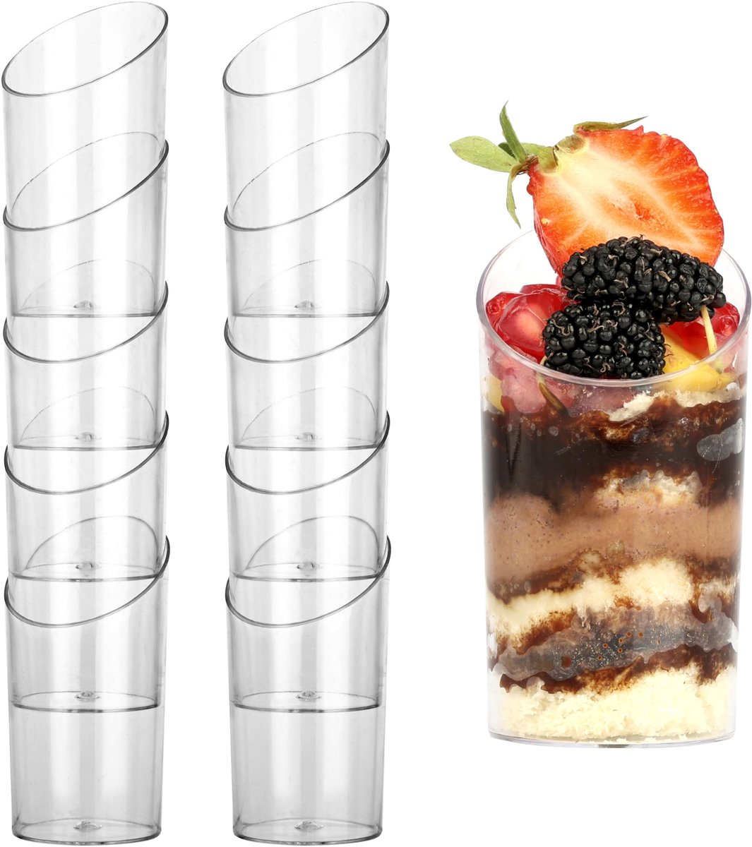 Dailygoods - Dailygoody - Mini Plastic Dessert Cups - Herbruikbare Glaasjes - Transparant - 70 ml - Perfect voor Appetizers - Set van 50