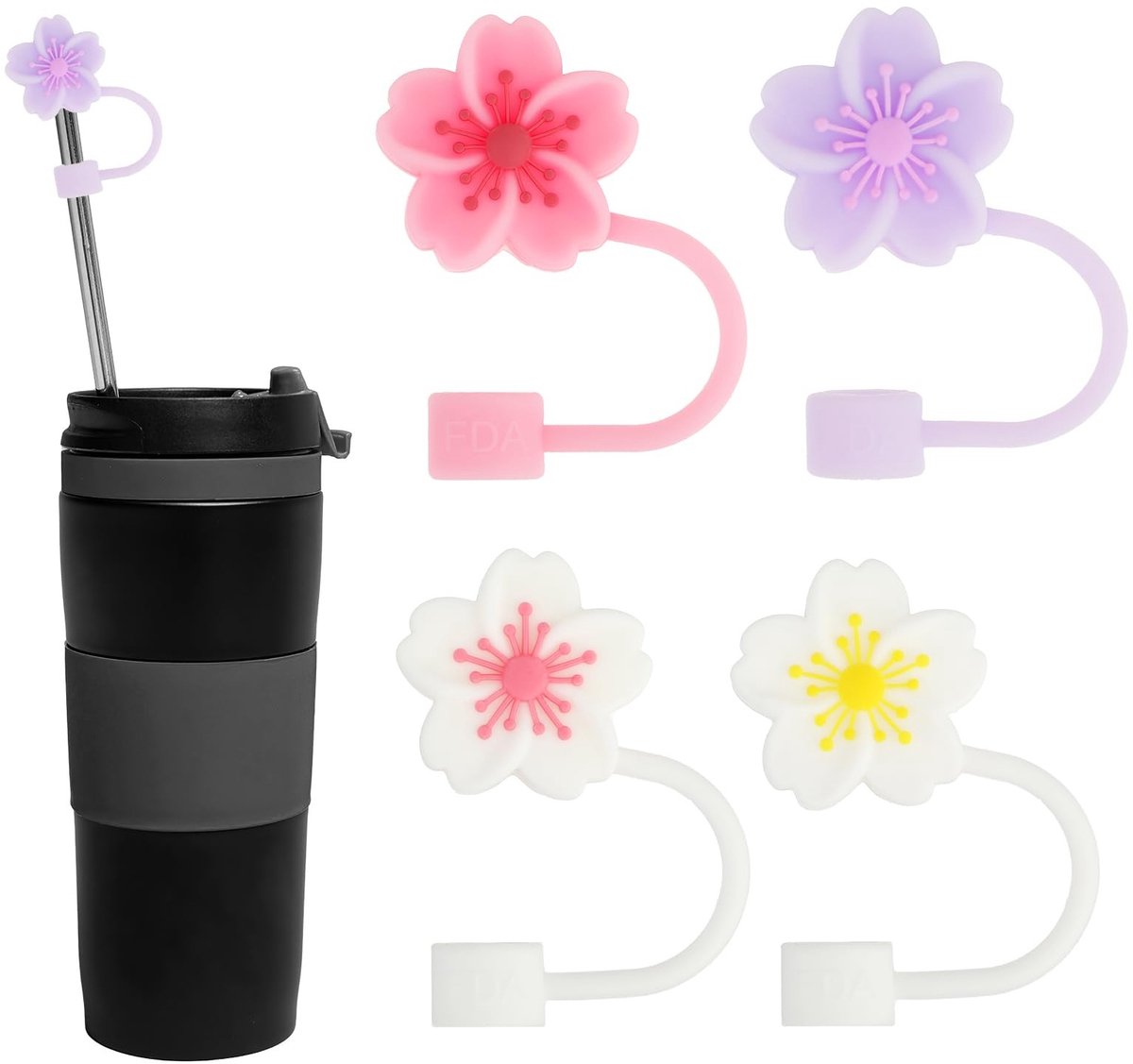 Dailygoods - Cosensi - Dailygoods - Dailygoody - Siliconen Rietjesdop - Herbruikbare Rietjesdoppen - Schattige Bloemen - Multi Kleur - Deksels voor Trommelaars - Stofdichte Drinkrietjesd..