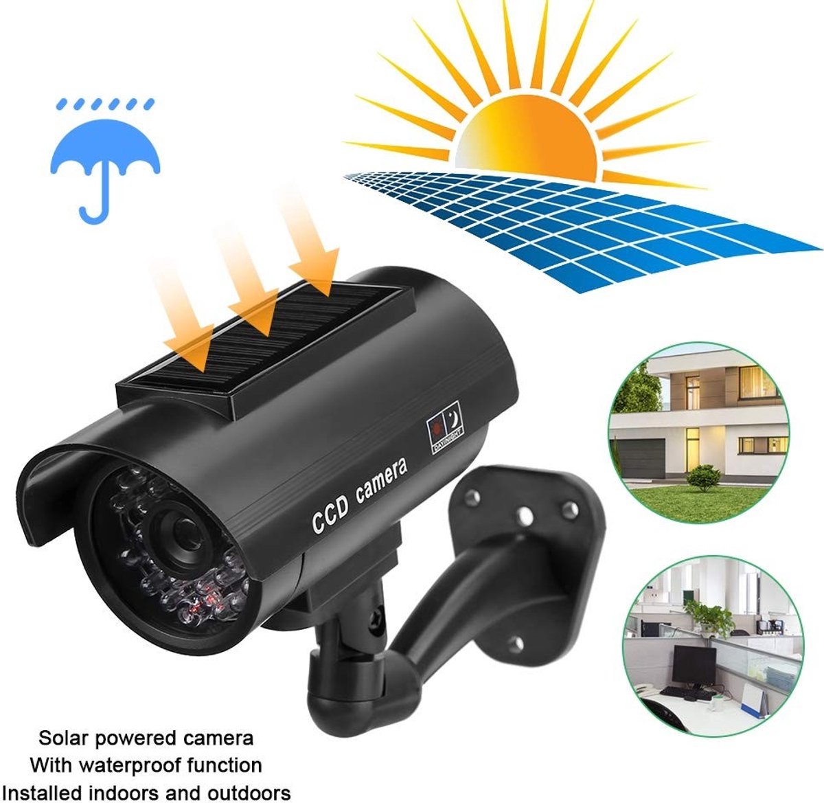Dailygoods - Dailygoody - Dummy-beveiligingscamera - Waterdicht - Knipperend LED-licht - Buitenbewaking - Nepcamera - Zonne-energie - Geschikt voor buiten