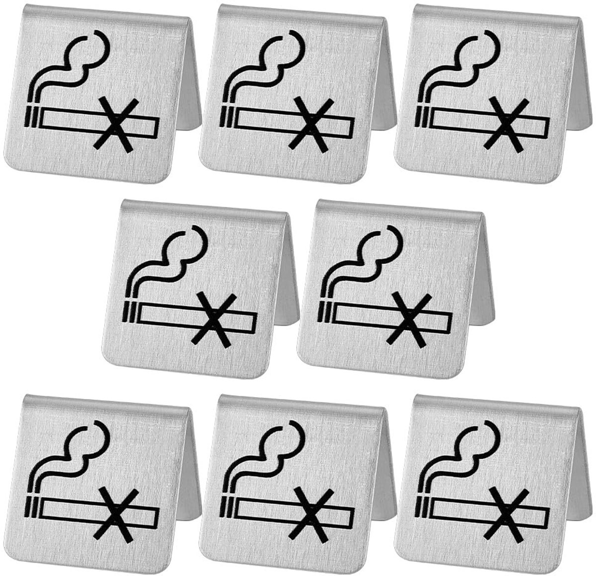 Dailygoods - Dailygoody - Niet-roken bord - Waarschuwingsbord - Roestvrij staal - Tafelbord - Geschikt voor hotels en restaurants - 8 stuks