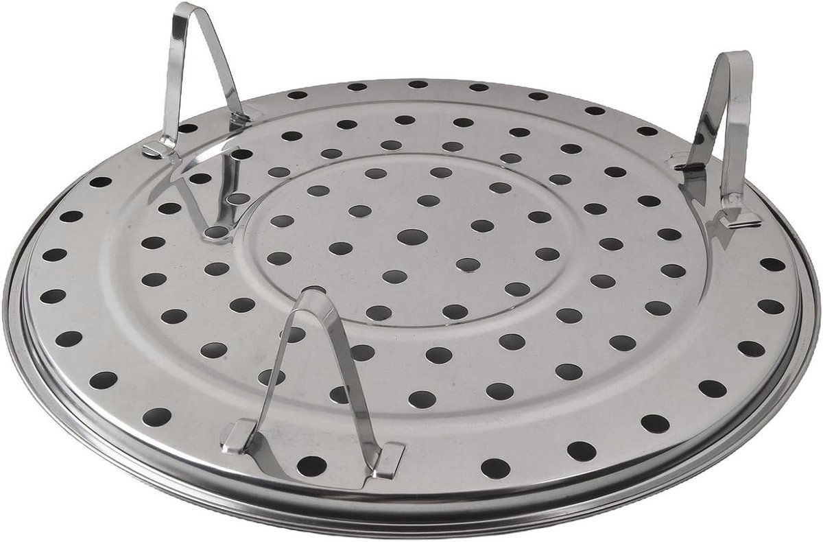 Stoompan Dienblad - Stoomrek - Gezond Koken - Roestvrij Staal - 24 cm Diameter - Zilverkleurig