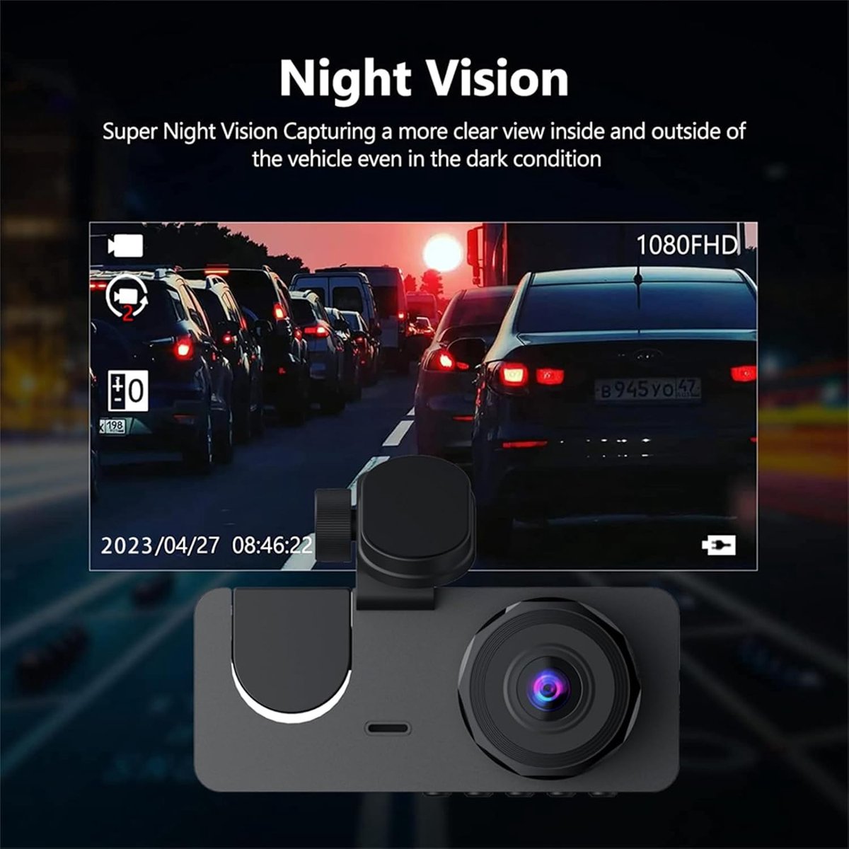 Dash Camera Auto - Voertuig Recorder - Veilig Rijden - 3 Kanaals Opname - 1080P Resolutie - Zwart – foto 2
