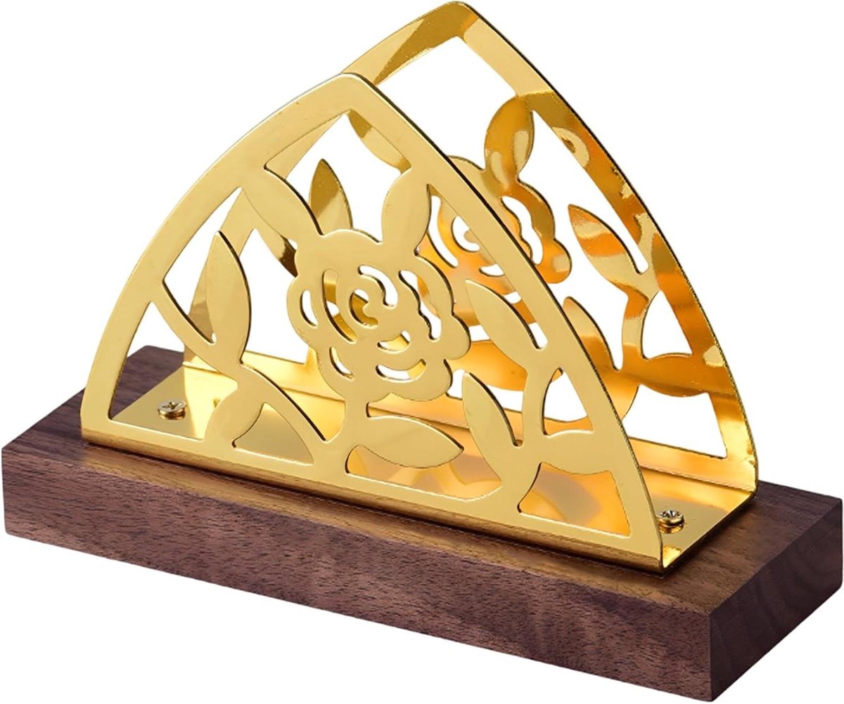 Servethouder - Tafel organizer - Tafel decoratie - Houten en ijzeren design - 16 x 6 x 11.5 cm