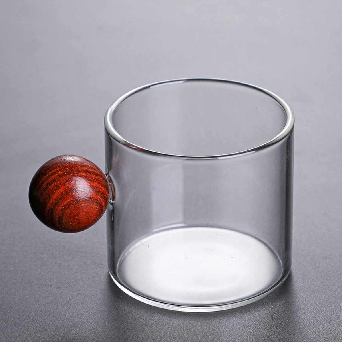 Glazen Koffiemok - Thee Beker - Warme Dranken - Hout Handvat - 120ml Set van 4 - Transparant