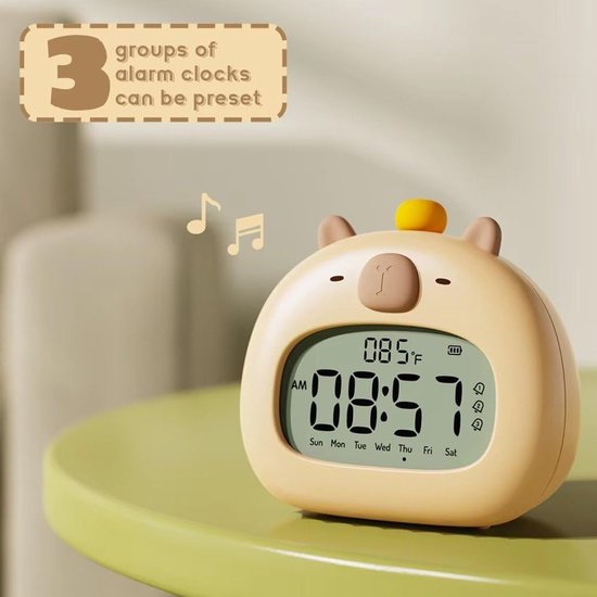 Schattige Wekker - Kinderwekker Nachtlampje - Wakker Worden - Zacht Nachtlampje - 12x8x11 cm - Geel — afbeelding 5