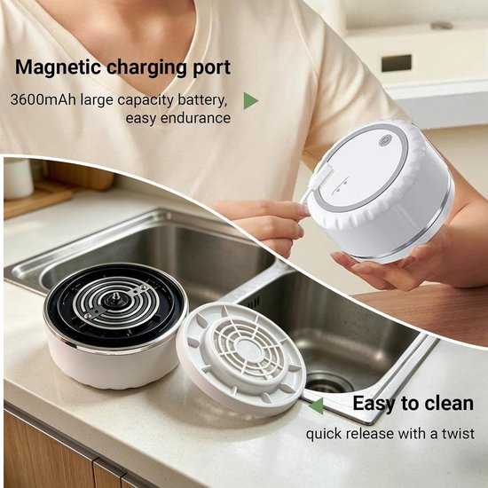 Pesticiden Reiniger - Draagbare Groente- en Fruitreiniger - 15W Krachtige Vortex - 4 Instelbare Standen - Draadloze Groentewasser - Produce Purifier - 3600mAh - Titanium Zuivering - IPX7 - Verwijder Moeiteloos Bacteriën & Pesticiden - Wit - SOLLBRY® — afbeelding 5