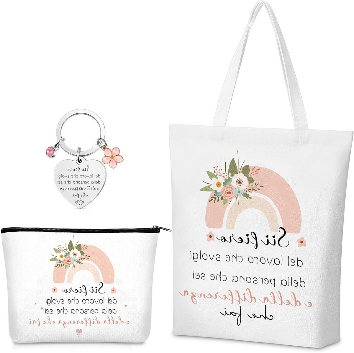 Cadeauset voor Vrouwen met Cosmetica Tas, Sleutelhanger en Canvas Tas voor Collega's