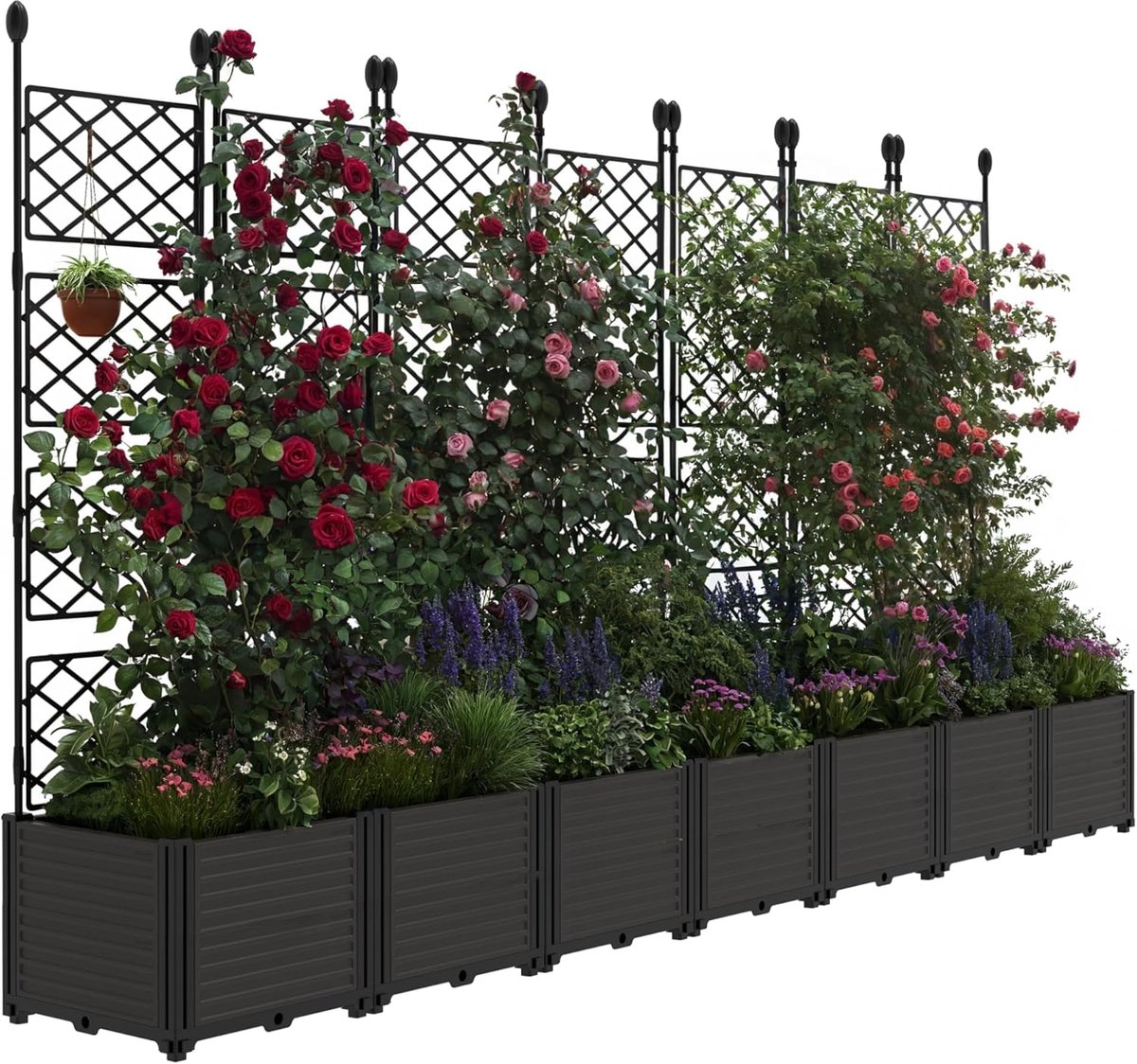 XL Plantenbak met Klimrek - 294 x 42 x 160 cm - Verticaal Tuinieren & Privacy Scherm - Modulair Tuinsysteem - Voor Tuin en Terras - Zwart