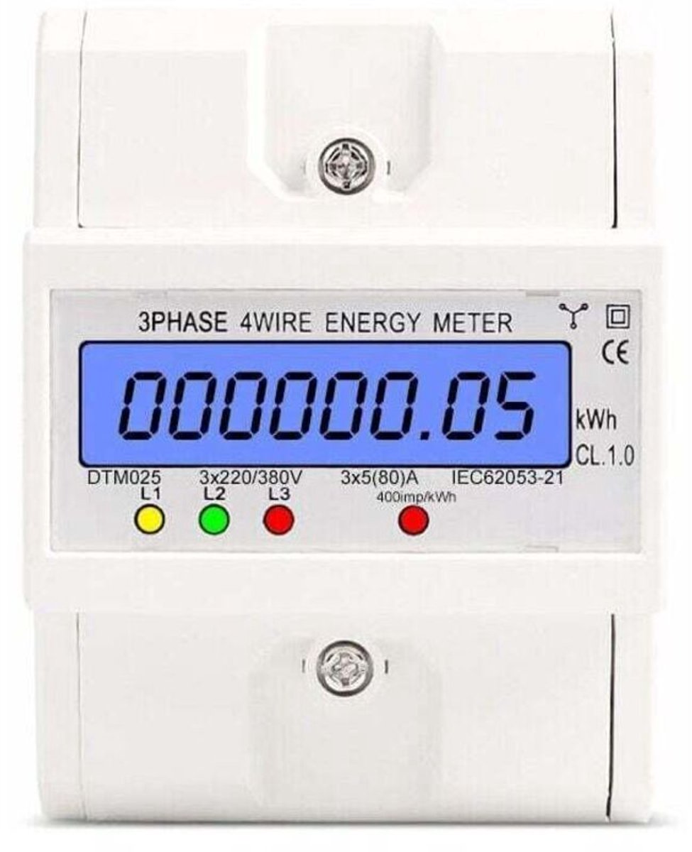 220/380V 5-80A Energiemeter, DIN-railmontage digitale energiemeter met wit verlicht display (kWh)