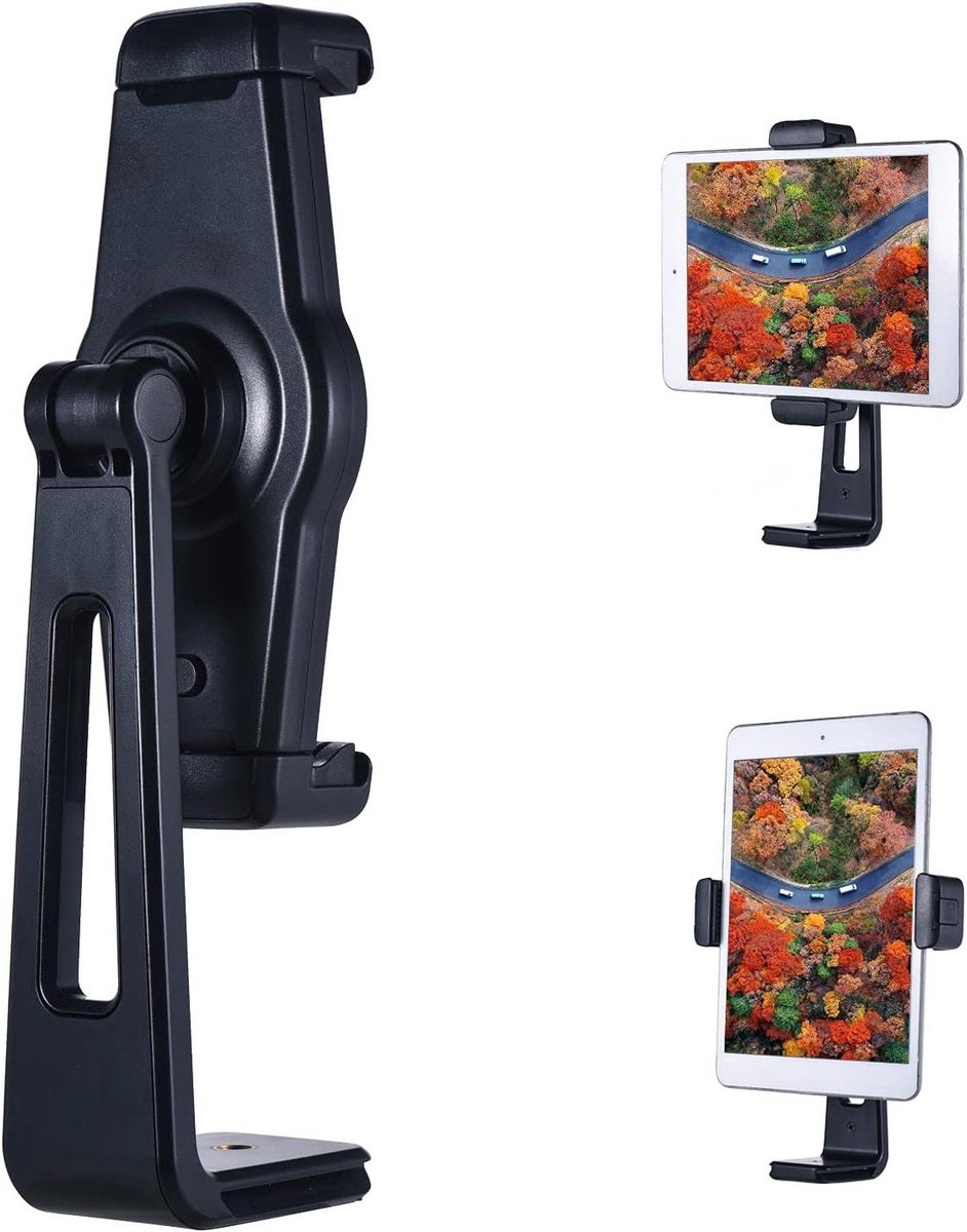 Tablet Statief Adapter - Klem Houder - Opnames Maken - Universeel Verstelbaar - 12-17 cm - Zwart