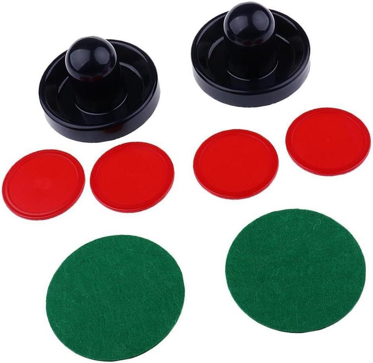 Airhockey Accessoires Set - Pushers Pucks - Spelplezier Thuis - Verschillende Maten - 2 Pushers 4 Pucks - Rood Blauw