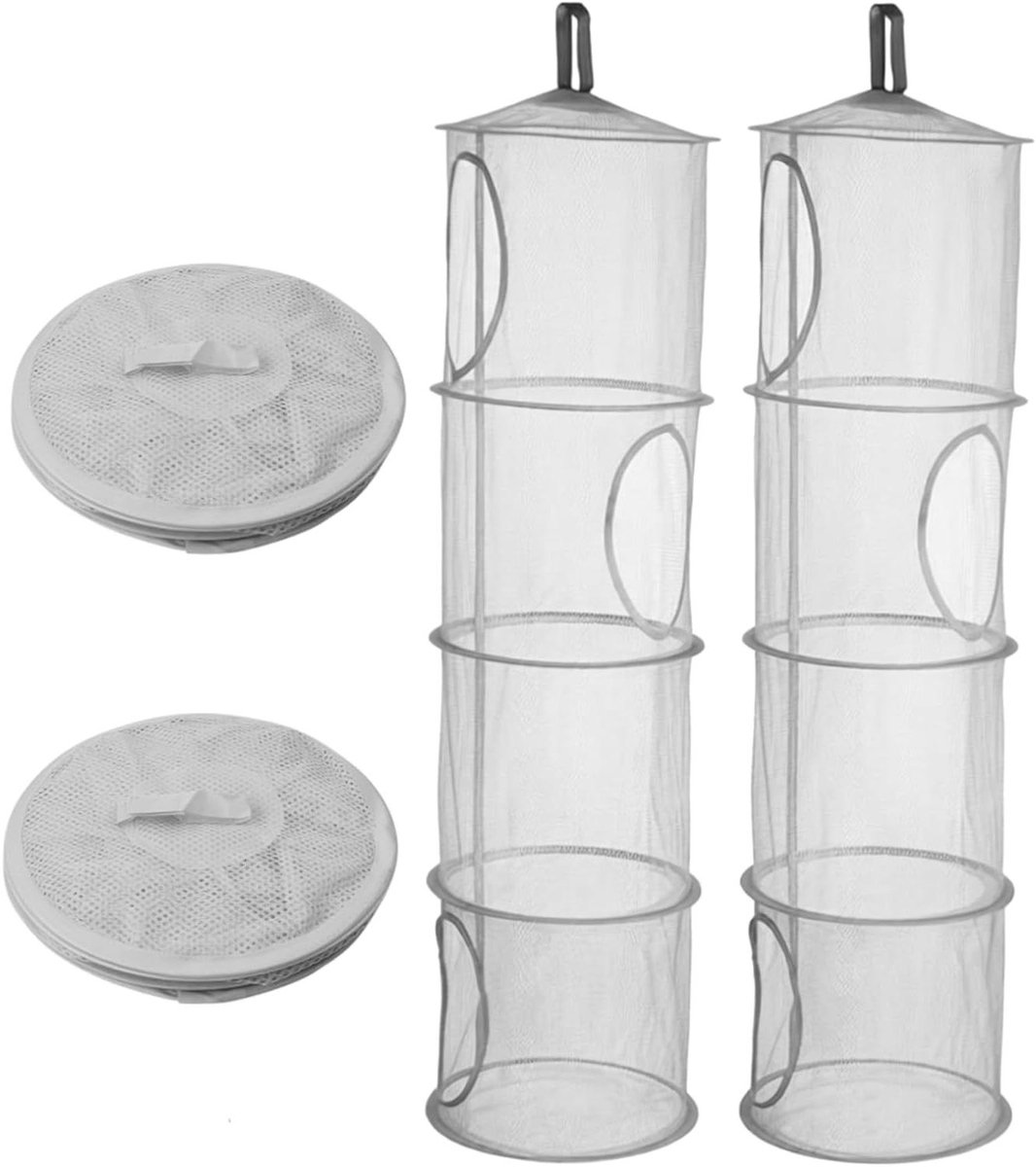 Hangende Opbergmand - Mesh Organizer - Ruimte Besparen - 4-Laags Ontwerp - 2 Stuks - Lichtgrijs
