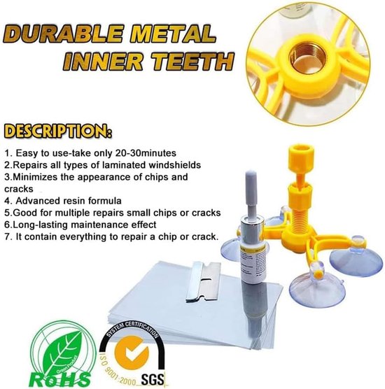 Voorruit Reparatie Set - Glasherstel Kit - Auto Ruiten Herstellen - Vacuüm Injectie Technologie - 1 Stuks - Transparant — afbeelding 5