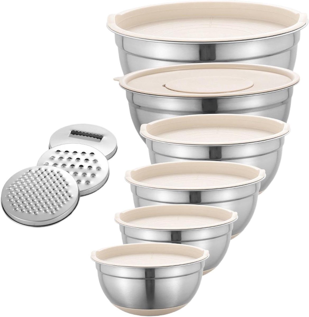 Mengkom Set - Keuken kommen - Bakken en mengen - Antislip basis - 6-delig - Kaki