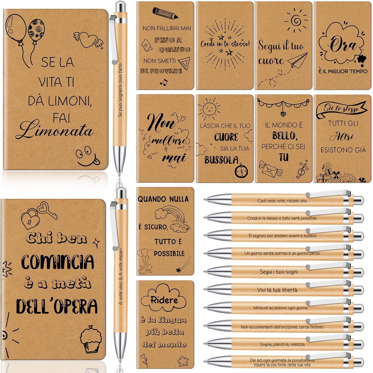 Dailygoods - Dailygoody - Motiverende cadeaus - Notitieboeken en pennen - 12 stuks - Mini-dagboek - Kerstmis en Thanksgiving - Cadeaus voor kantoor en school