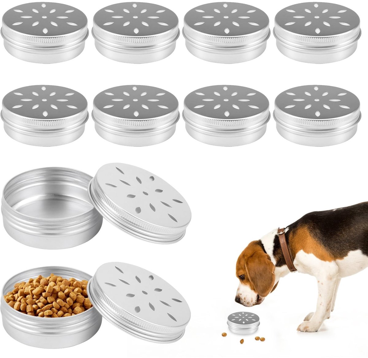 Dailygoods - Dailygoody - Dog Training Accessories - Geurtraining - Milieuvriendelijk aluminium - Zilver - Snuffelspel - Ideaal voor honden - 10 metalen blikken