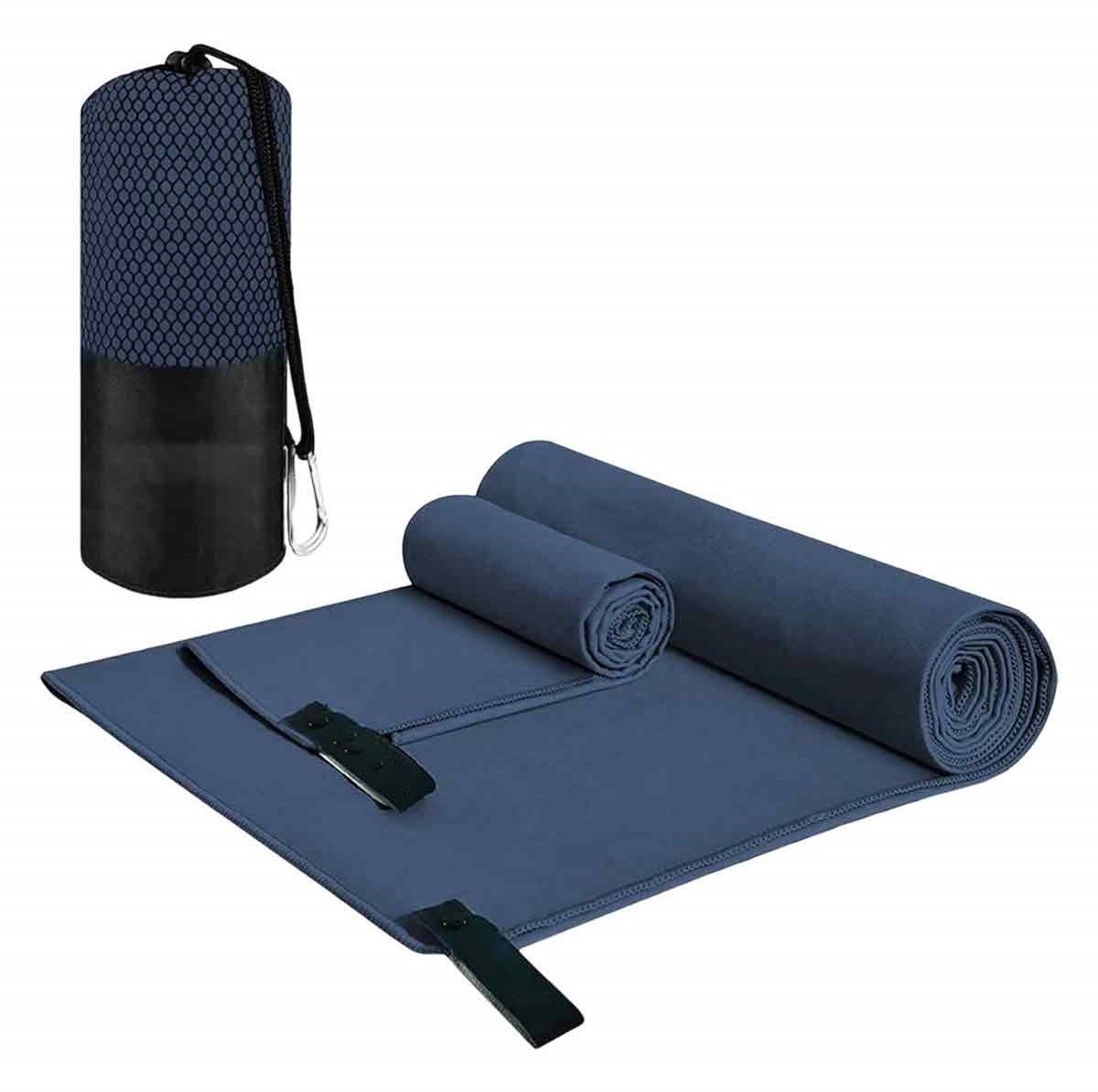 TOVBMUP Microvezelhanddoek - Snel drogende microvezel sporthanddoek - Klein 40*60cm + Groot 60*122CM - Kan gebruikt worden als reishanddoek, badhanddoek, sporthanddoek en strandlaken - Set van 2 - Donkerblauw