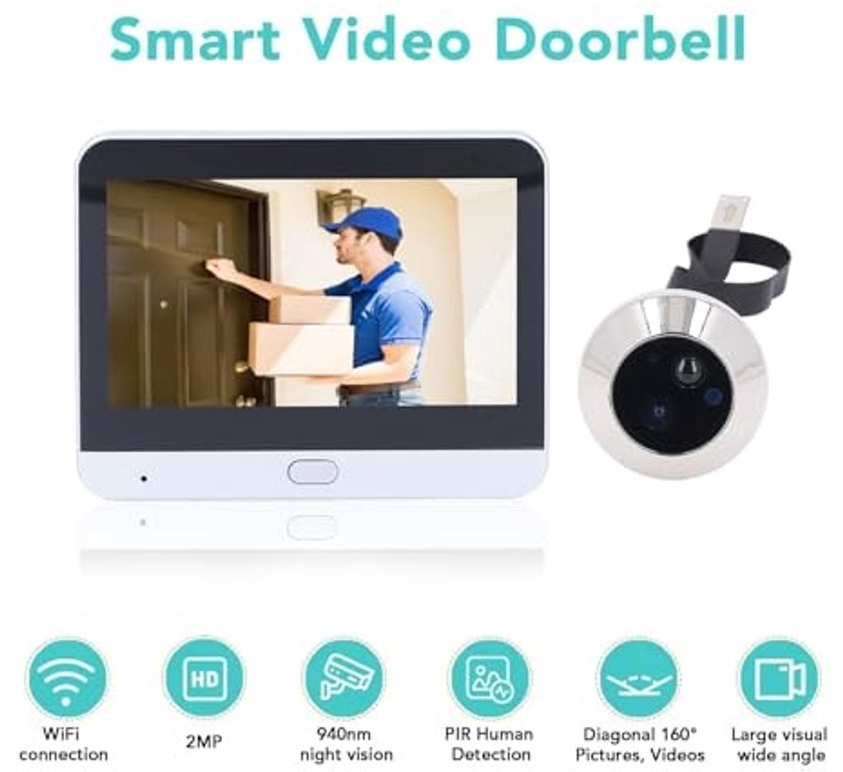 Dailygoods - Dailygoody - Deur Kijkgaatje Camera - Bewegingsdetectie - 4,3 Inch Scherm - Slimme Beveiligingscamera - Nachtzicht - Voor appartementdeur - 2MP 1080p