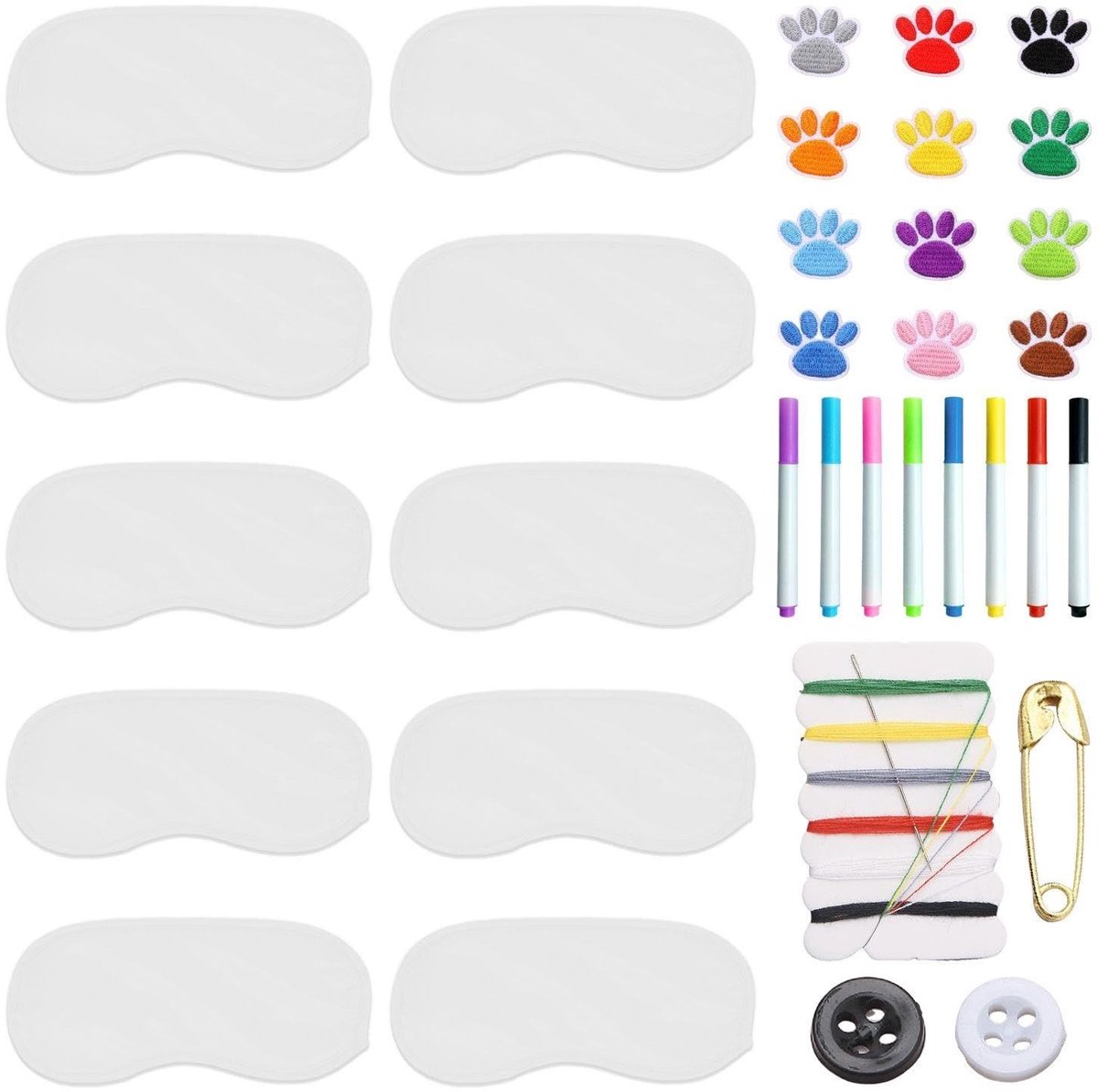 Dailygoods - 10 Stuks Slaapmaskers met Kleurrijke Pennen voor Creatieve Projecten