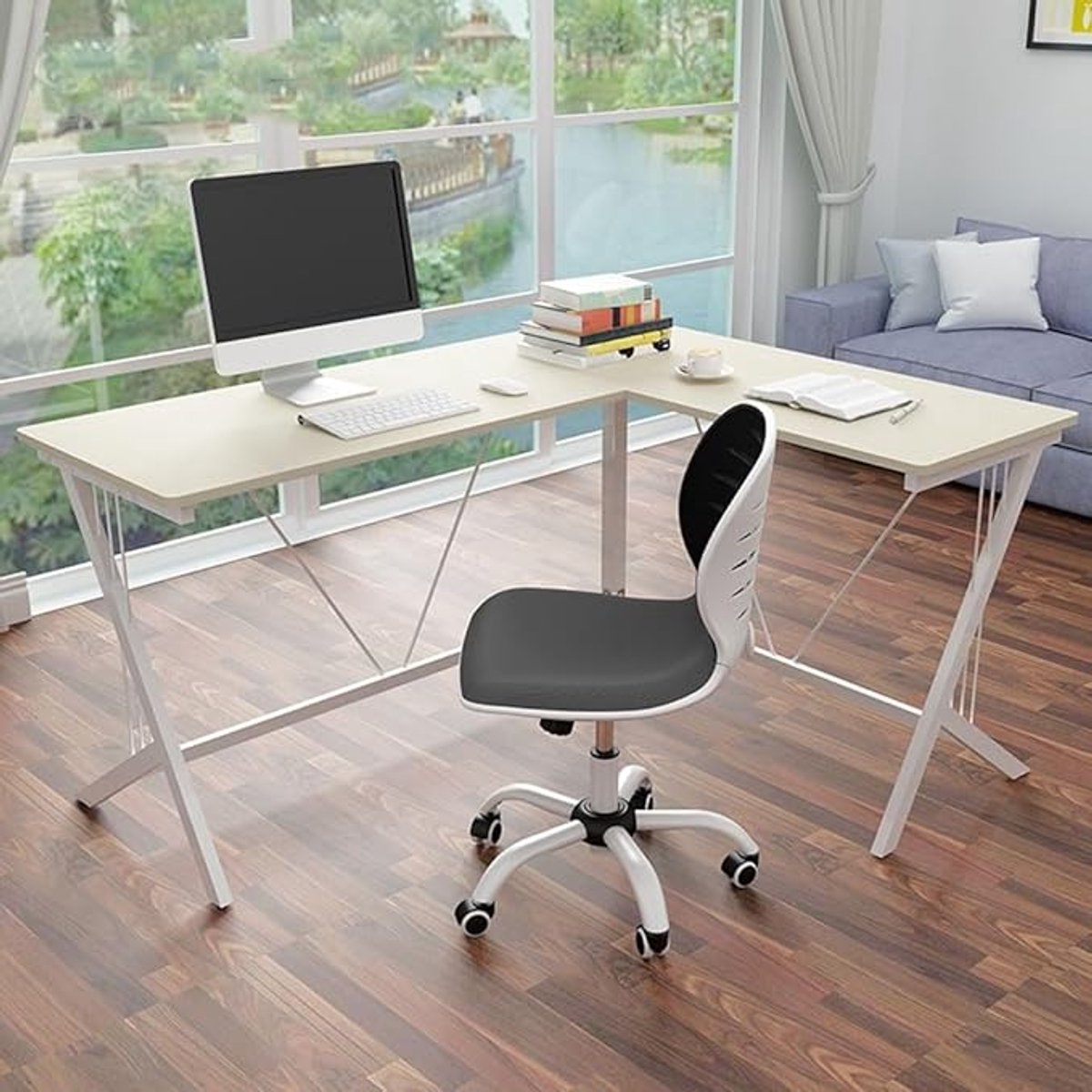 Hoekbureau L-vorm Computerbureau 150x125x76 cm – Modern Minimalistisch Hoek Computertafel voor Home Office, Ruimtebesparend, Stevig Stalen Frame, Multifunctioneel Schrijfbureau