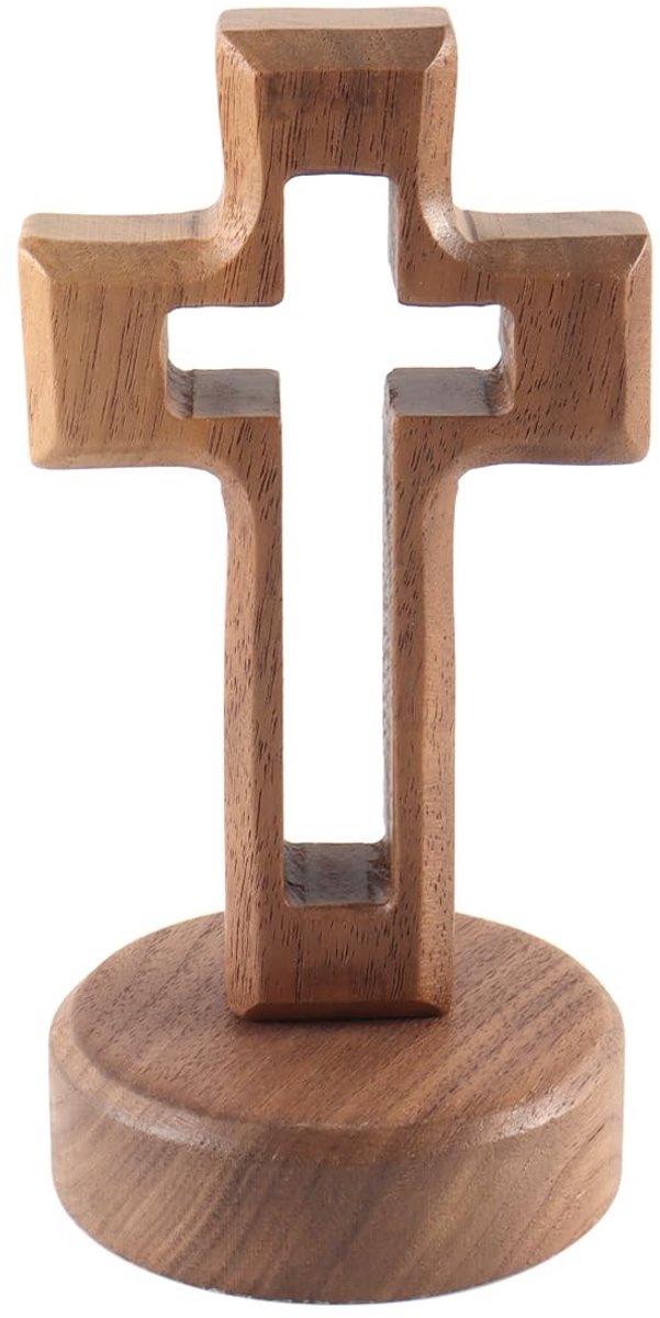 Dailygoods - Houten Staand Kruisbeeld met Ronde Voet