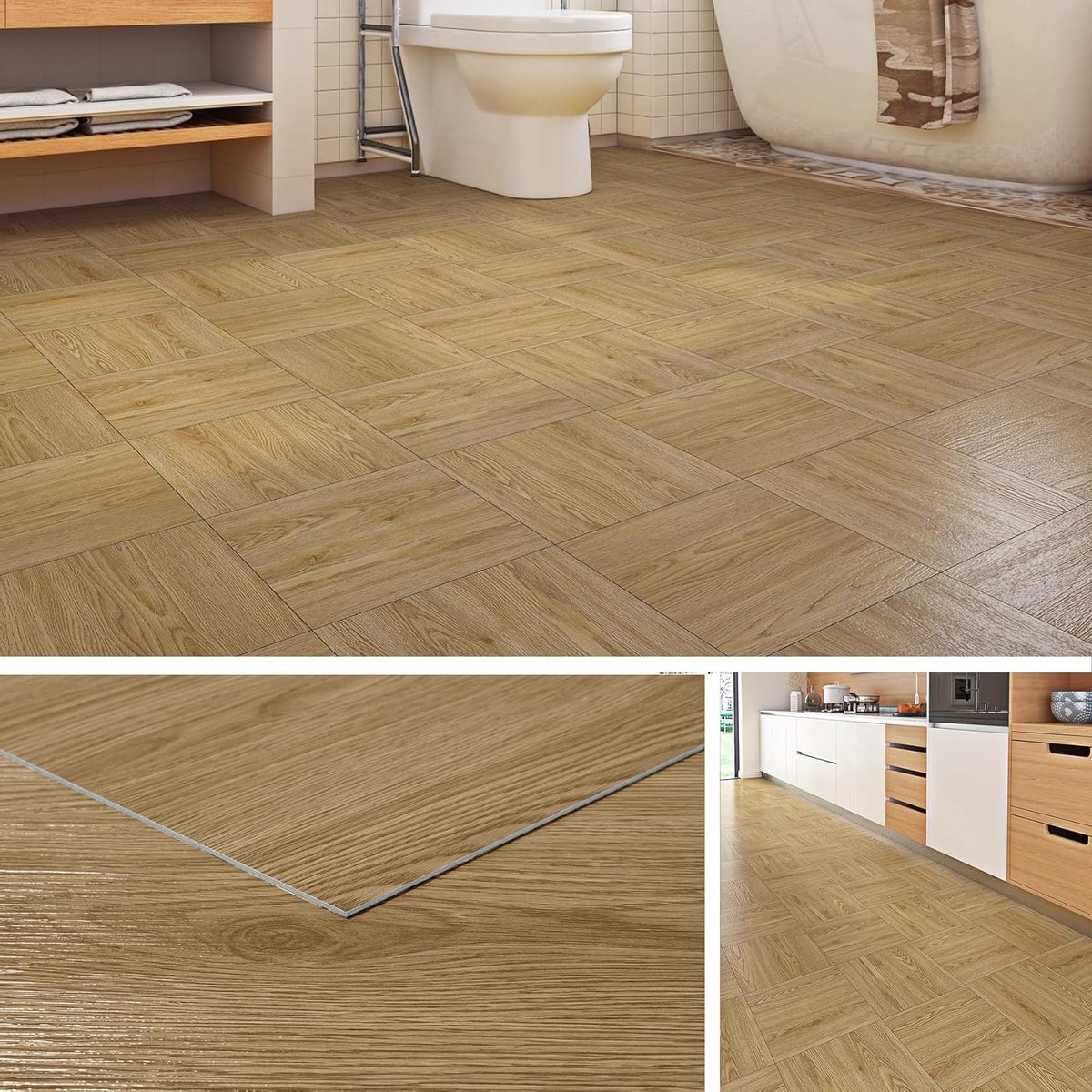 Vinylvloer tegels met houtlook voor badkamer, keuken en slaapkamer - Zelfklevend, waterdicht en eenvoudig aan te brengen - 30x30 cm, set van 4 tegels