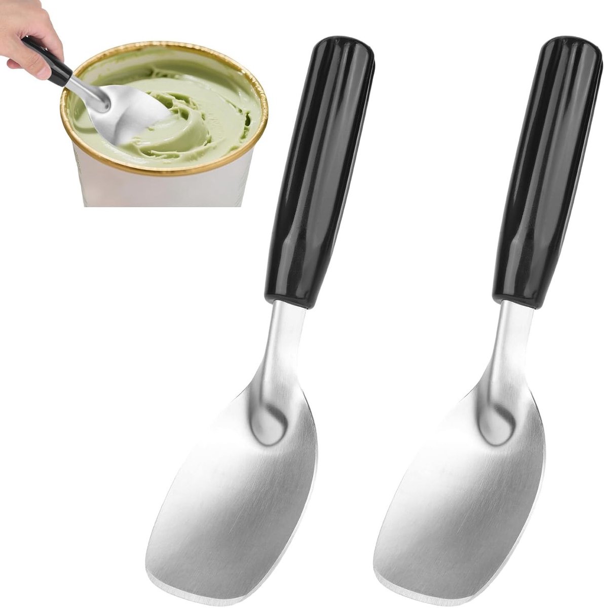 Robuuste RVS IJslepel Set van 2, Met Antislip Handvat voor Het Serveer van IJs en Desserts