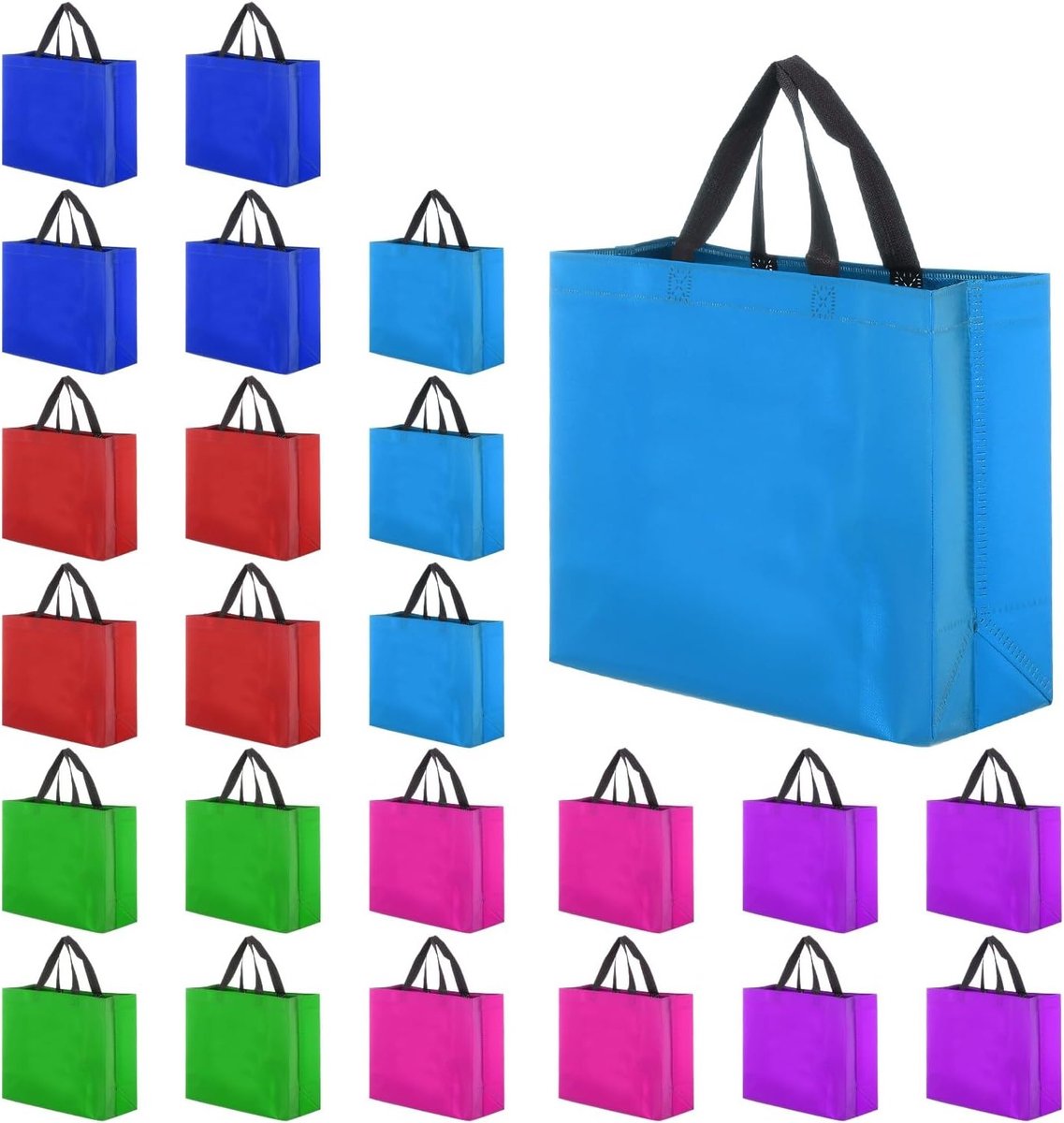Herbruikbare geschenkzakjes in 6 kleuren, glanzende tote boodschappentassen met handgrepen voor verjaardagsfeesten, bruiloften en Kerstmis - 33 x 25 x 25 cm, ideaal voor cadeaus en evenementen
