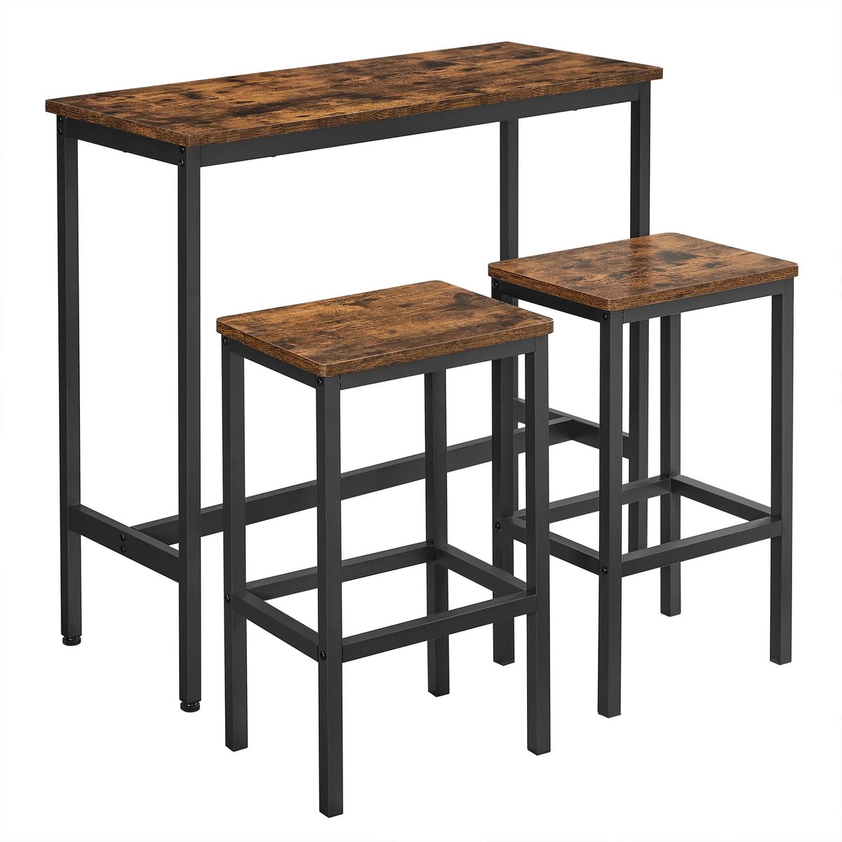 Questyr bartafel met barkrukset - eetgroep - 2 stoelen - stalen verhouding - industrieel ontwerp zwart / donkerbruin houtlook