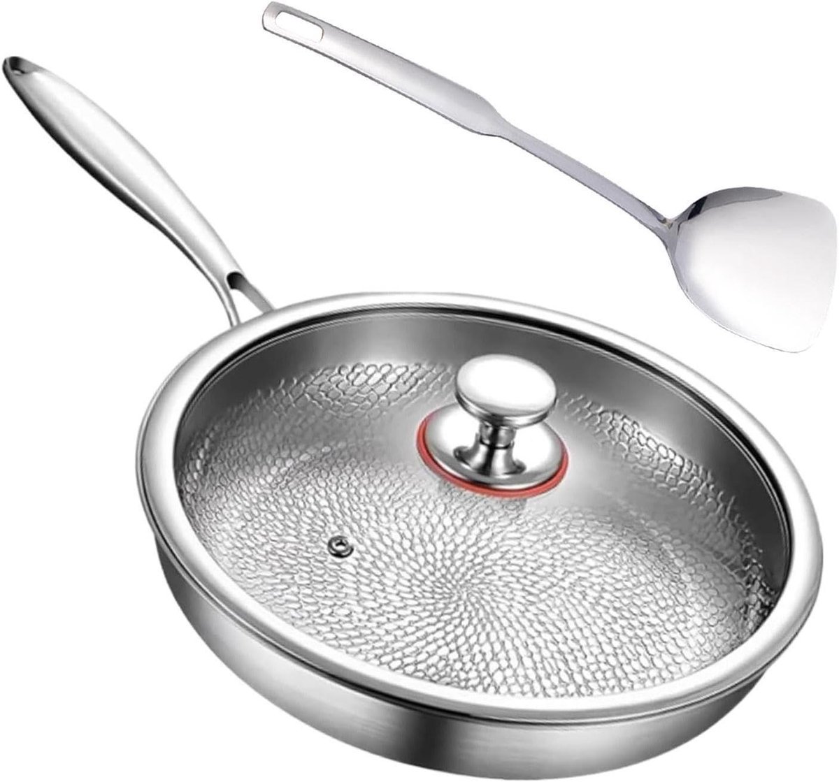 Braadpan titanium staal Gehamerde pan Thuis koken Gelijkmatige warmteverdeling 28 cm Zilverkleurig