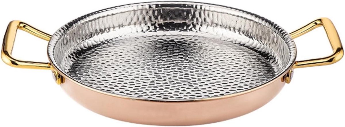 Paellapan Roestvrij Staal - Koekenpan Dubbel Handvat - Thuis Koken - Snel Gelijkmatig Verwarmen - 20 cm - Roségoud