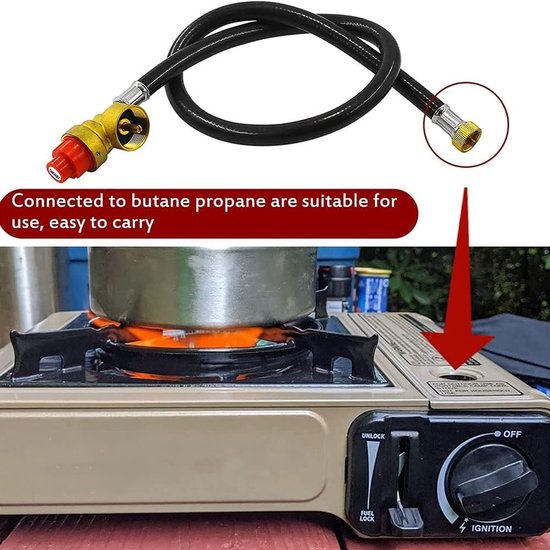 Gasregelaar Slang - Adapter Set - Kamperen Koken - Universele Aansluiting - 26 Inch - Zwart — afbeelding 3