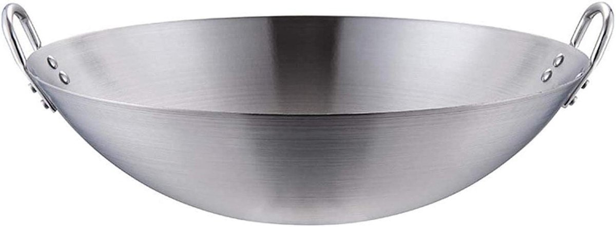 Roestvrijstalen Wokpan Chinese Wok Roerbakken en Koken Geschikt voor Gas 70 cm Zilver
