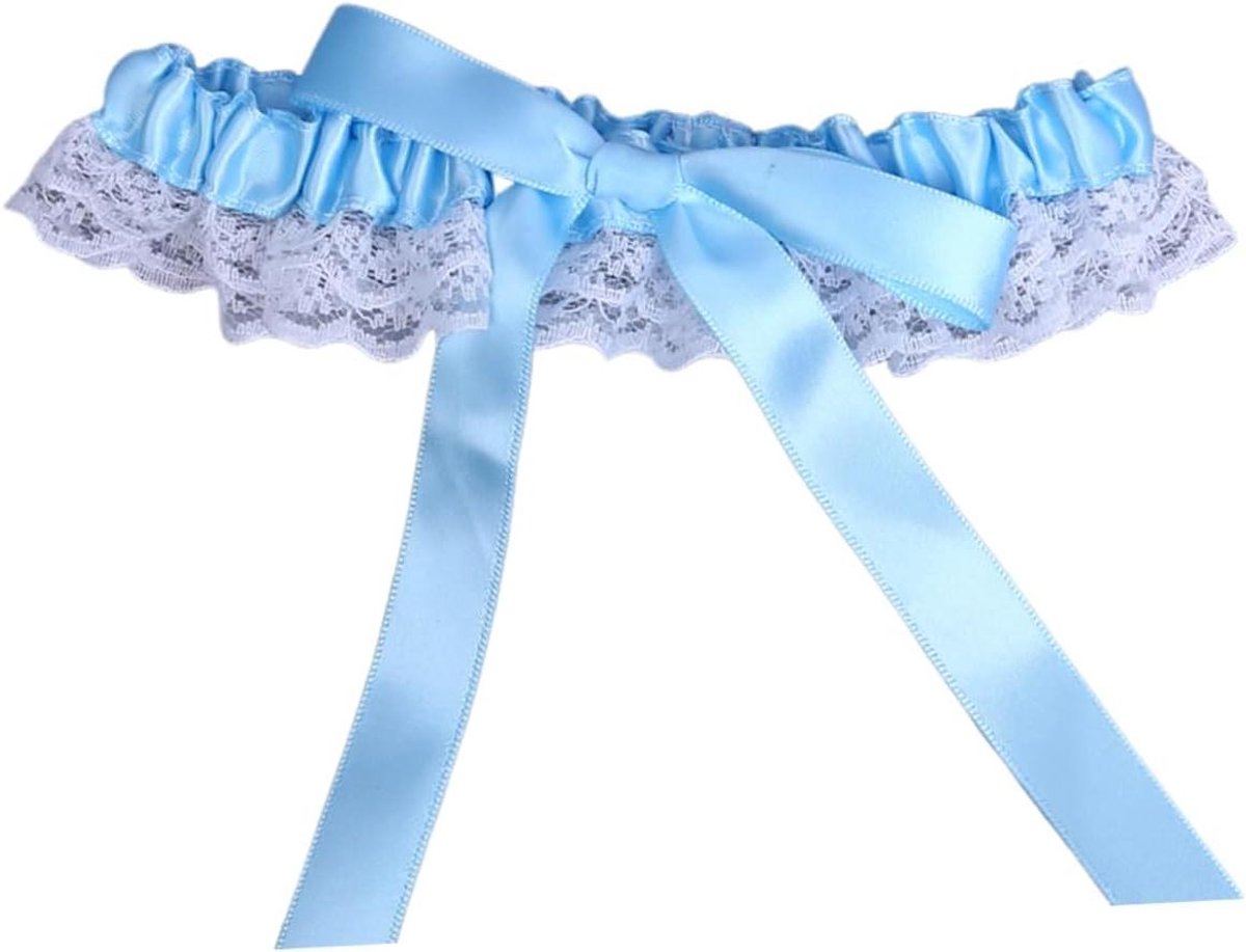 Kanten Beenband - Bruids Jarretel - Bruiloft Accessoire - Elastisch Kant - 16 x 4 cm - Lichtblauw