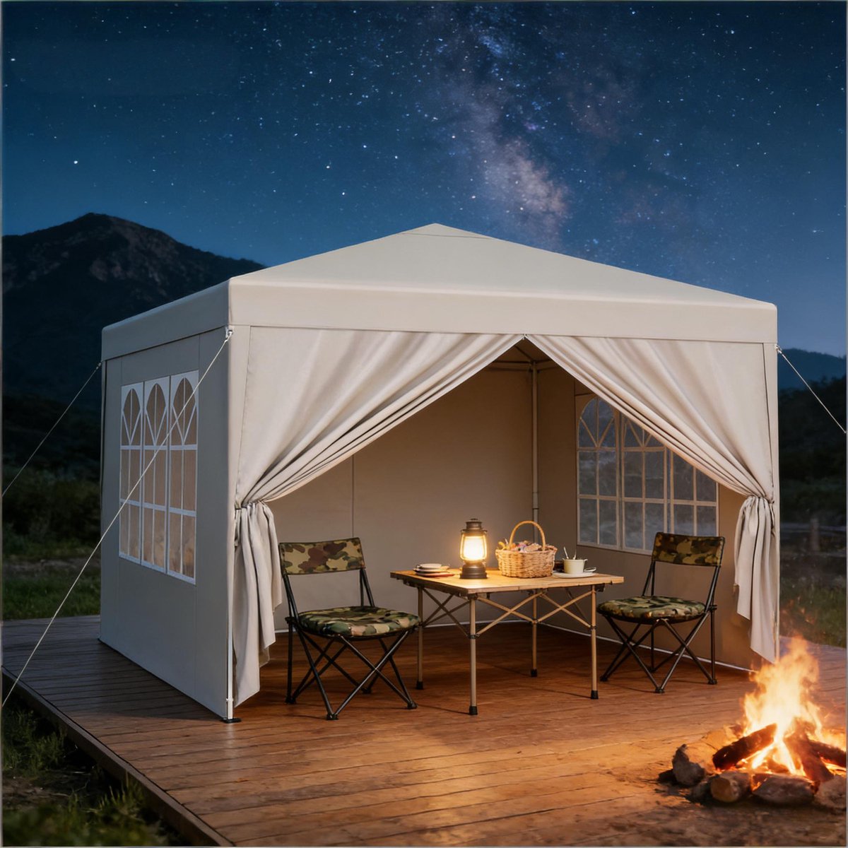 Easy-Up Partytent - Opvouwbaar - Premium easy-up Partytent - UV Bescherming - Waterdicht - Metalen frame - Geschikt voor Terrassen, balkons, bij het zwembad, in de tuin, op campings, tijdens festivals, op rommelmarkten - Beige