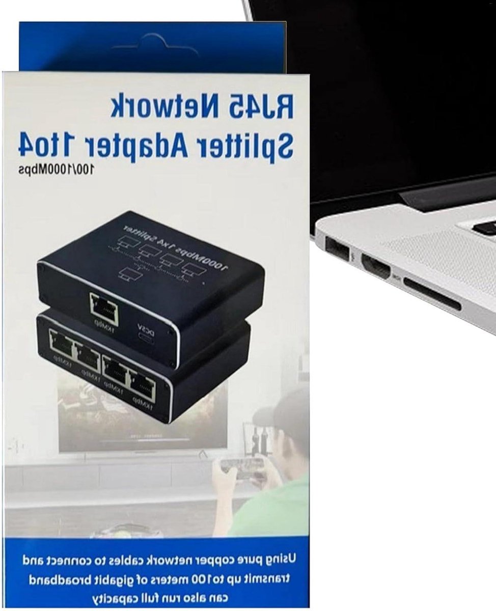 Ethernet Splitter - Netwerkverdeler Poort - Internet Verdelen - Gigabit Snelheid - 1 naar 4 Poorten - Zwart