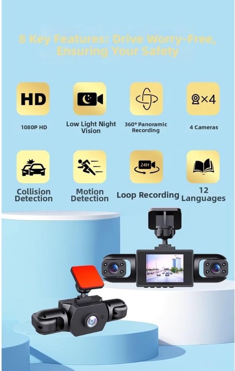 Auto Dashcam - 4 Camera Systeem - Veilig Rijden - 360 Graden Zicht - 3.16 Inch Scherm - Zwart – foto 5