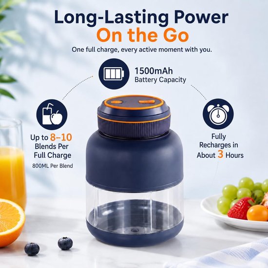 Blender To Go - 1300 ml - Mini Blender - Draadloze Blender - Smoothie maker - Fruitpers - Sapcentrifuge voor sport, reizen en lichte maaltijden - 20.5x9,5cm van Blender To Go — afbeelding 3