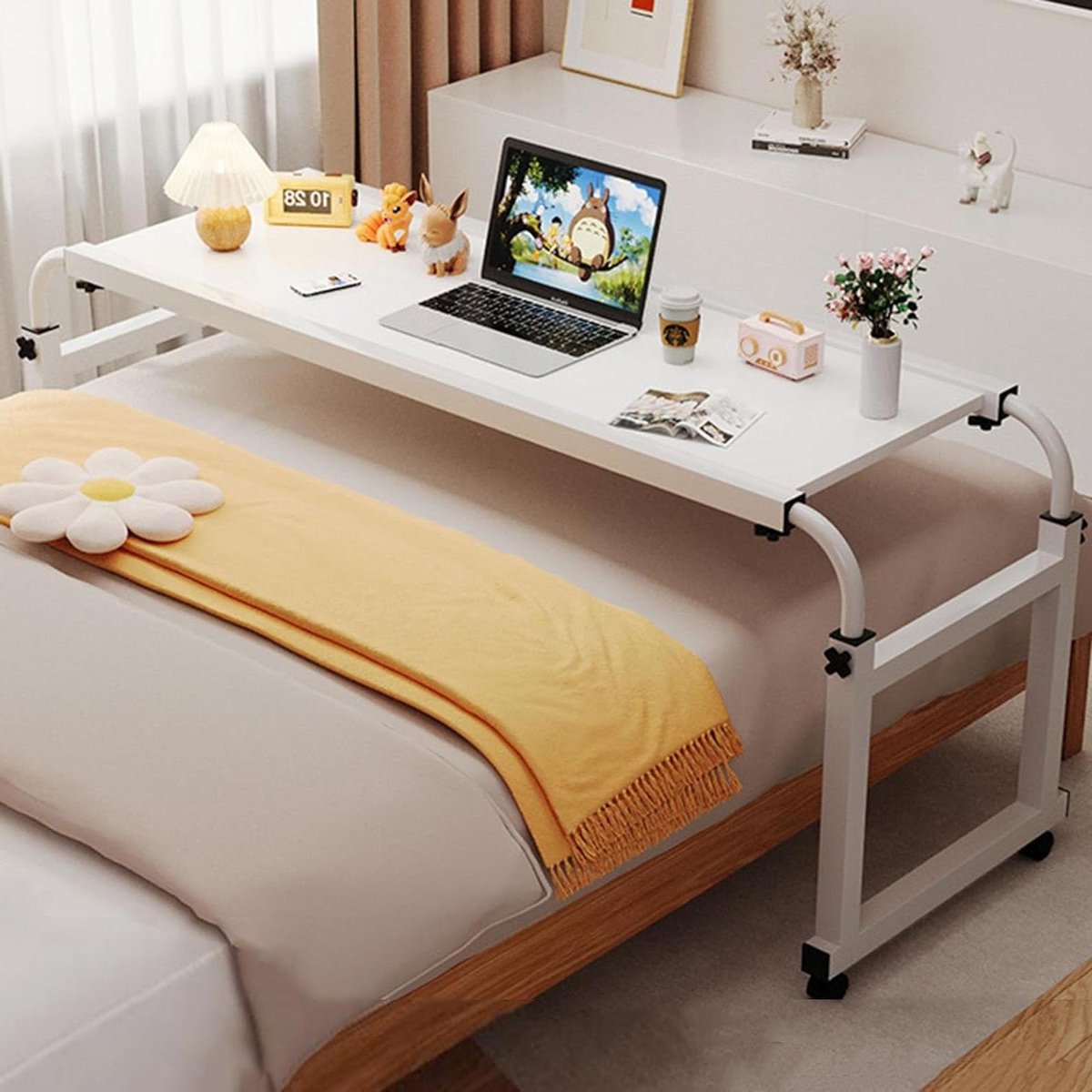 Verstelbare Tafel - Mobiel Bureau - Staand Werken - In Hoogte Breedte - 120x45 cm - Wit Zwart