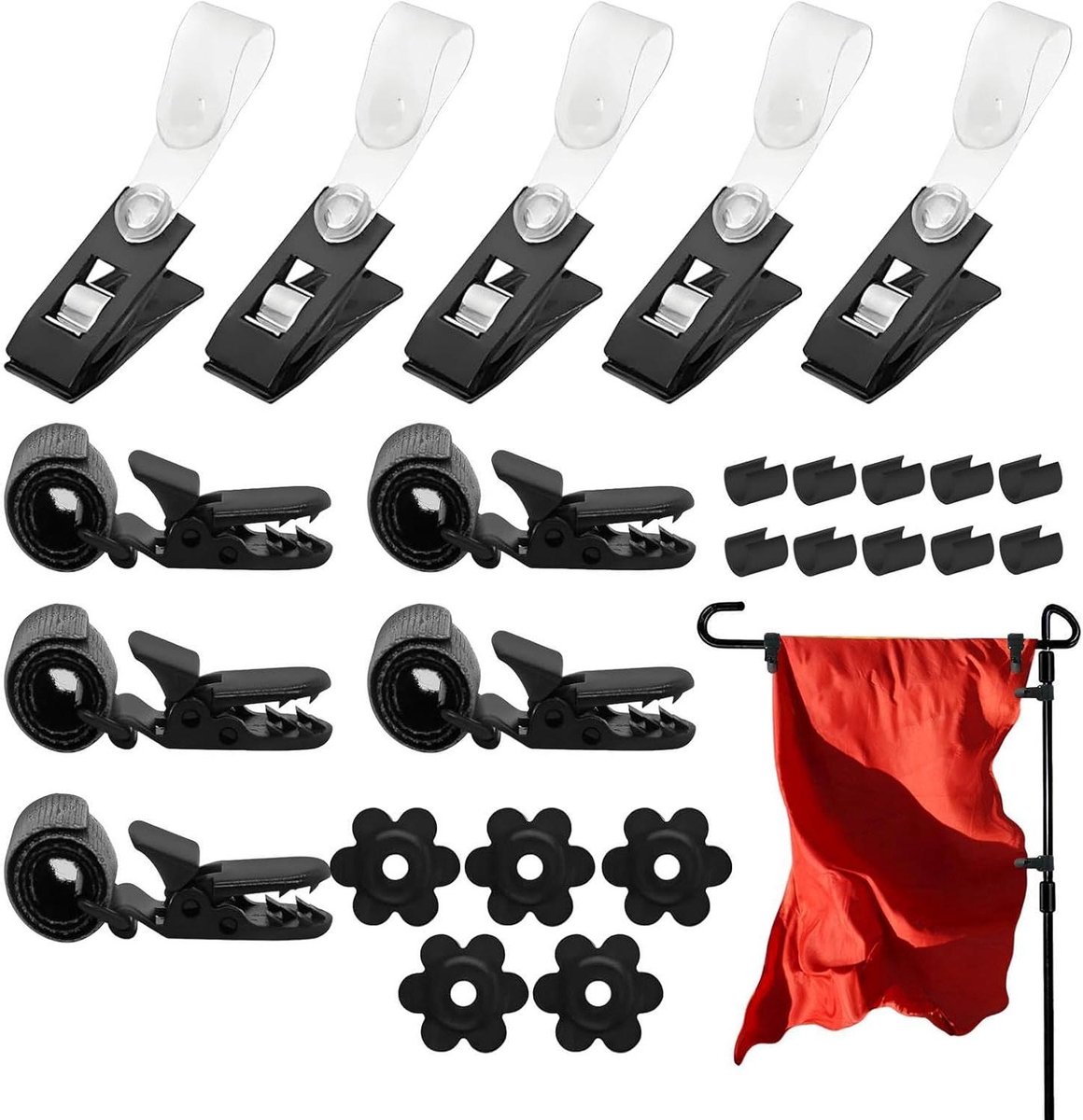 Tuinvlag Clips - Vlaghouders - Buiten Decoratie - Windbestendige Bevestiging - 25 Stuks - Zwart