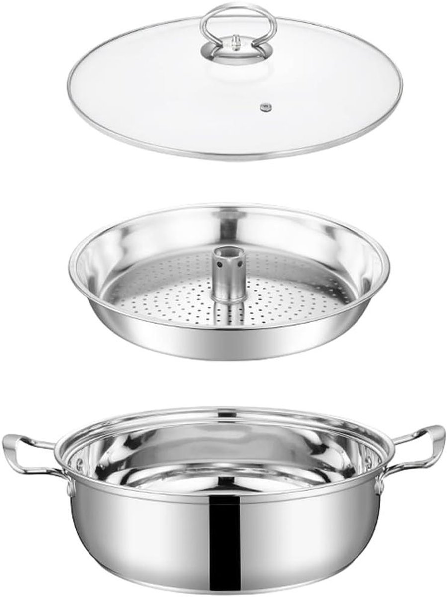 Stoompot Zeevruchten Hete Pot Gezond Koken Roestvrij Staal 28x28x9 cm Zilverkleurig
