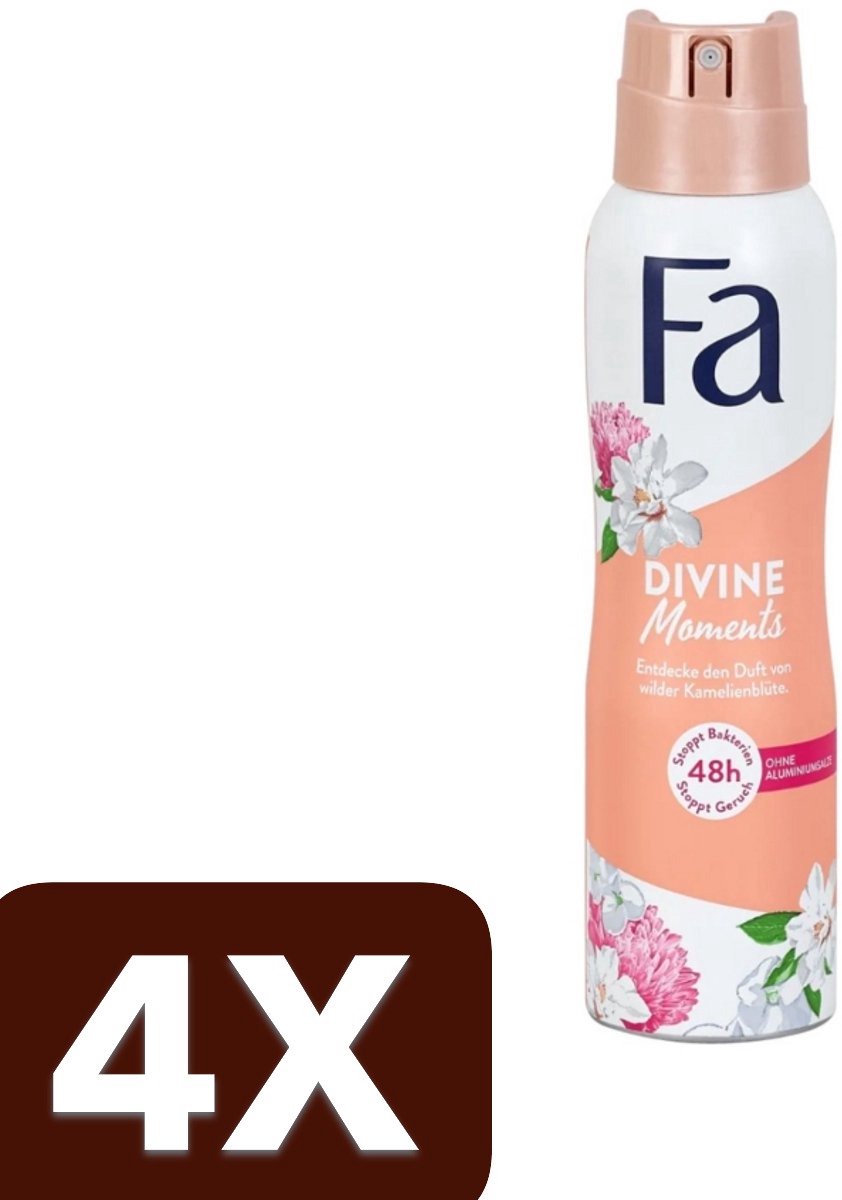 4 x Fa - Divine Moments - Deodorant Spray - Wilde Cameliabloesem - 150 ml -