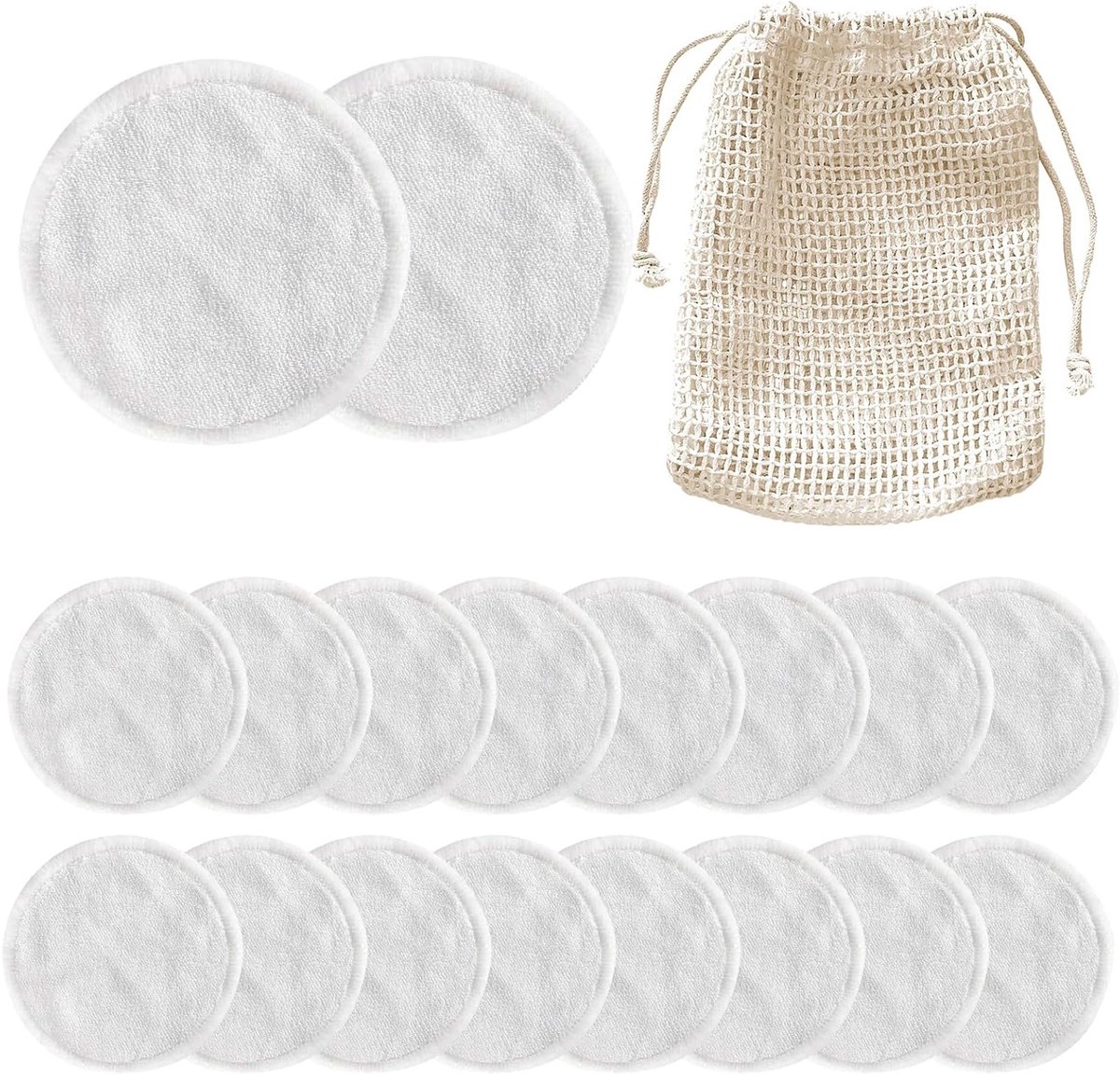 Set van 20 Herbruikbare Make-up Pads - Wasbare Make-up Wipes voor Gezichtsreiniging, Zachte Katoenen Pads Geschikt voor Alle Huidtypes en Milieuvriendelijk Gebruik
