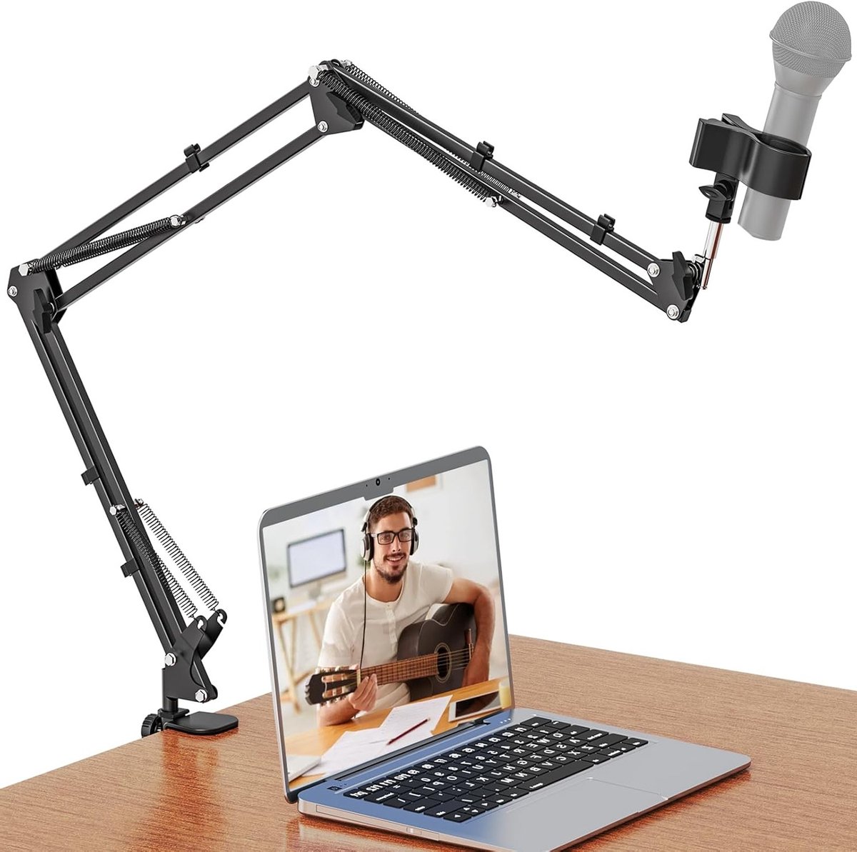 Verstelbare microfoonstandaard met klem voor tafelmontage, ideaal voor livestreaming en opname, 3/8 inch naar 5/8 inch schroef