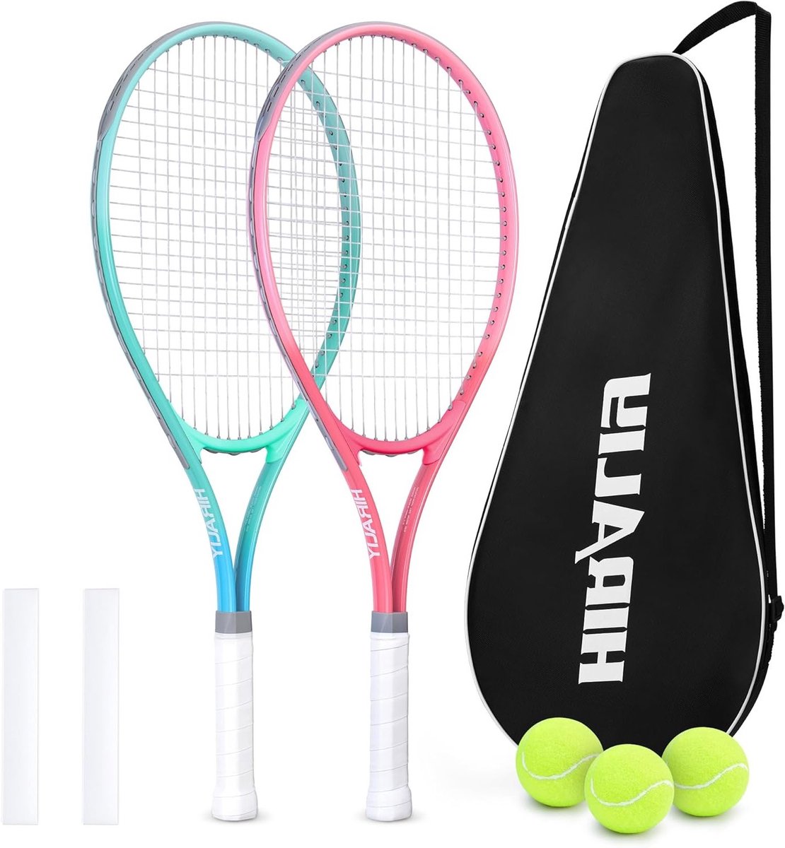 Tennisrackets Set voor Volwassenen - 27 Inch, 2 Spelers, Inclusief 2 Overgrip, 3 Ballen en Draagtas, Perfect voor Beginners en Recreatief Spel