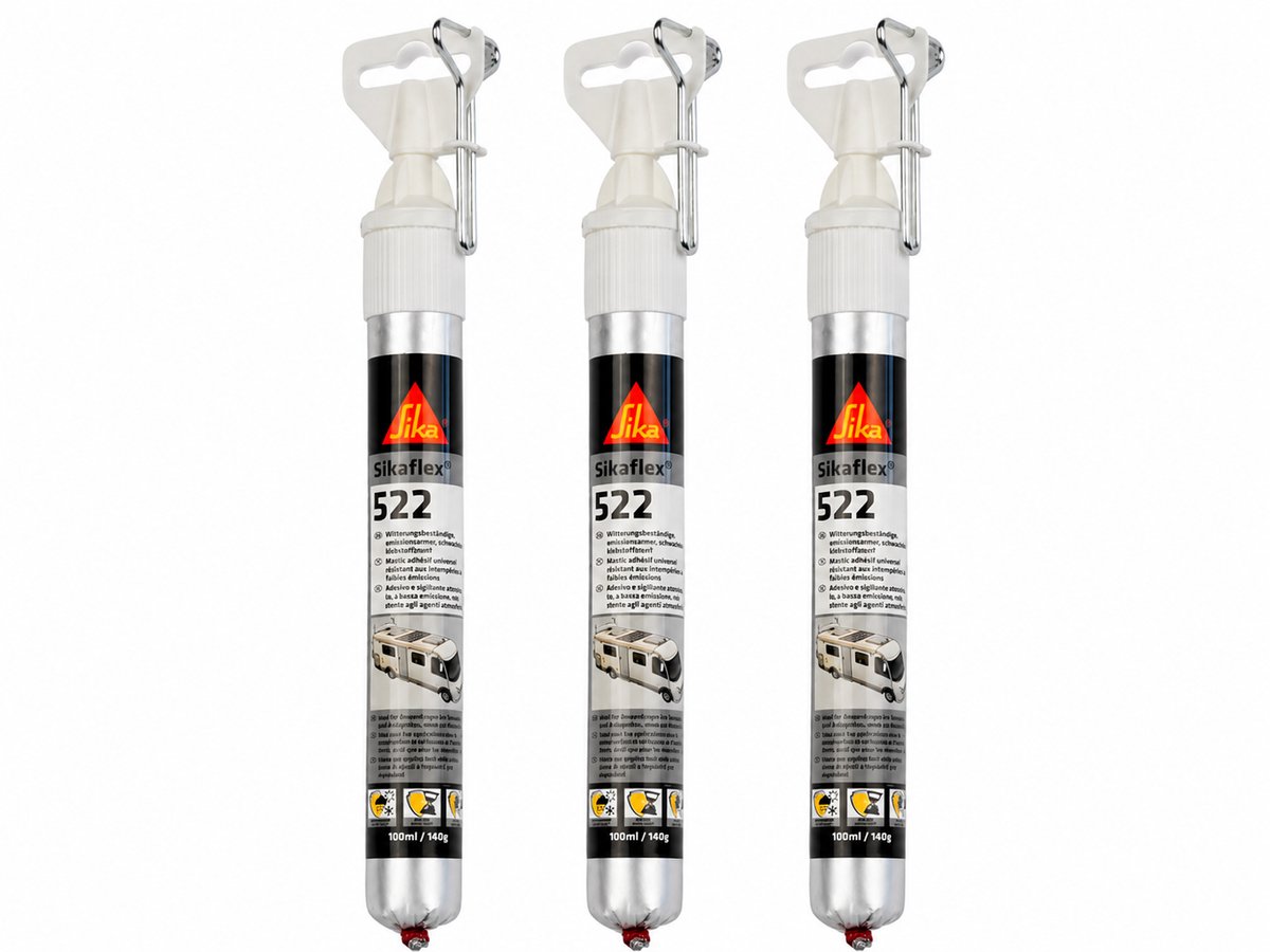 Sika Sikaflex 522 Lijmkit & Afdichtingskit 300 ml Wit - Set van 3 Kokers - STP Polymeer Kit voor Camper Caravan Boot en Auto - UV-Bestendig Waterdicht - Voor Hout Glas Metaal Kunststof